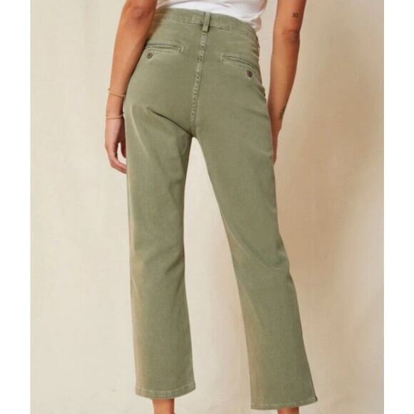 AMO Easy Trousers In Surplus Green Size 28 Womens Cropped Straight Leg High Rise - Picture 2 of 13